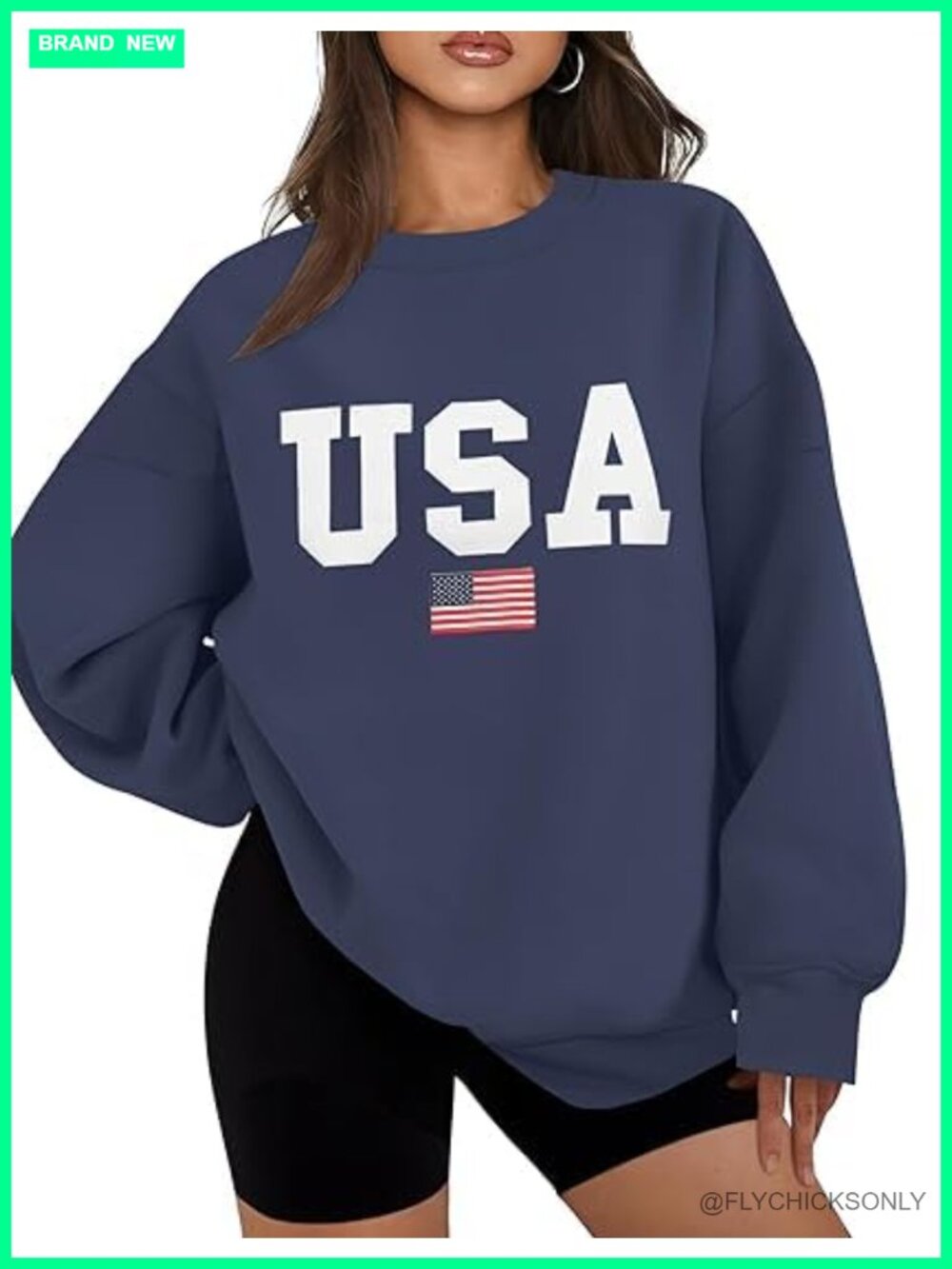 Womens Oversized Fleece Sweatshirt Crewneck USA Flag Pullover Fall Winter